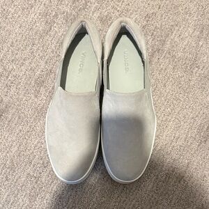 Vince Slip-On Suede Sneakers in Light Gray and White
